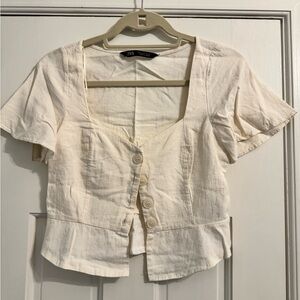 Zara Cream Linen Peplum Women's Top